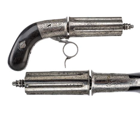 A rare six shot rim-fire pepperbox revolver dating: third quarter of the 19th Century provenance: Europe A group of six, groo