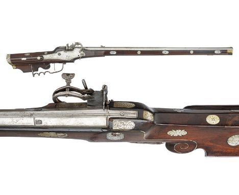 A very scarce matchlock rifle dating: 17th Century provenance: Eastern Europe Fine, rifled, octagonal, 12 mm cal., soberly de