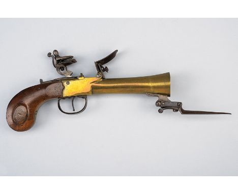 A navy flintlock pocket pistol with spring bayonet dating: first quarter of the 19th Century provenance: Italy Round, smooth,