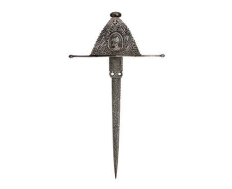 A left hand dagger dating: 18th Century provenance: Spain Straight, single-and false-edged blade, carved at the back, provide