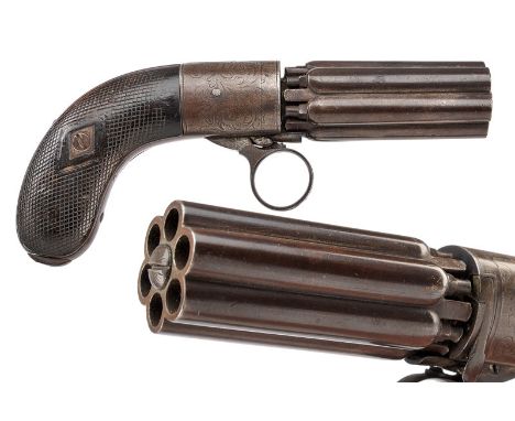 A rare Mariette pepperbox revolver with automatic caps delivery system dating: mid-19th Century provenance: Belgium A set of 