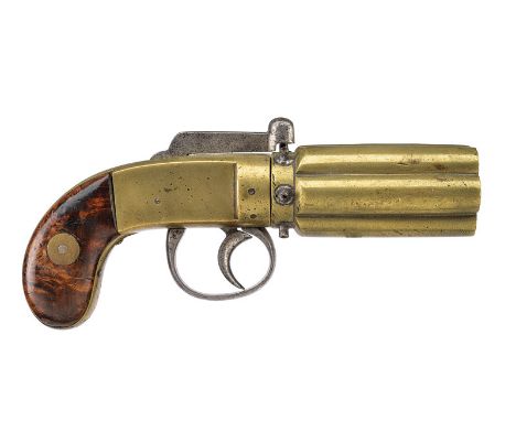 A navy percussion pepperbox revolver dating: mid-19th Century provenance: Europe Set of six bronze rotating 9 mm cal. barrels
