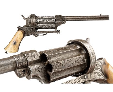 A pin-fire pepperbox revolver dating: third quarter of the 19th Century provenance: Central Europe Round, rifled, turn-off, 9