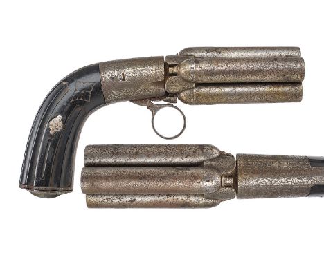 A four shot percussion pepperbox revolver dating: mid-19th Century provenance: Europe A set of four, round, 12 mm cal. barrel