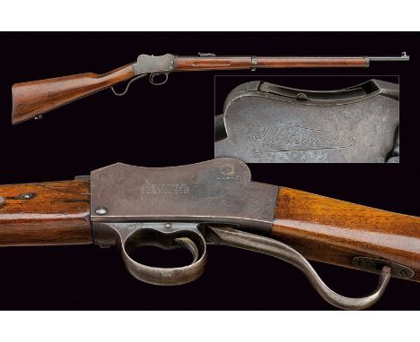 A breech loading Martini system rifle by A. Francotte dating: 1875-1890 provenance: Belgium Round, rifled. 22 cal. barrel, ma