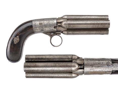 A Mariette four shot percussion pepperbox revolver dating: mid-19th Century provenance: Belgium A set of four round, 12 mm ca