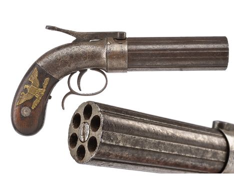 A rare six shot percussion pepperbox revolver by Stocking dating: mid-19th Century provenance: USA A set of six, smooth, 7 mm