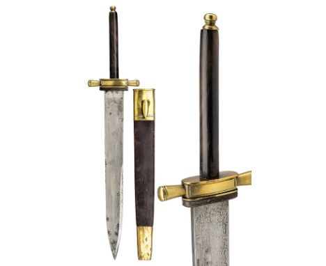 A dagger dating: 19th Century provenance: Europe Strong, single-and false-edged blade; brass hilt with thin, cylindrical, bro