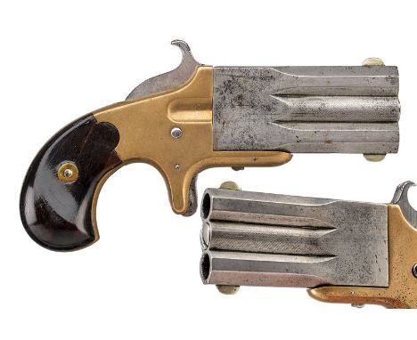 A double barrelled rim-fire Derringer dating: third quarter of the 19th Century provenance: USA Iron, 7.5 mm cal. barrels wit