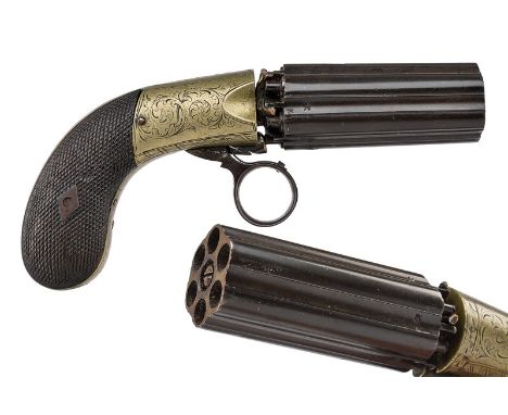 A six shot Cooper percussion pepperbox revolver dating: mid-19th Century provenance: England A set of six, grooved, 7.5 mm ca