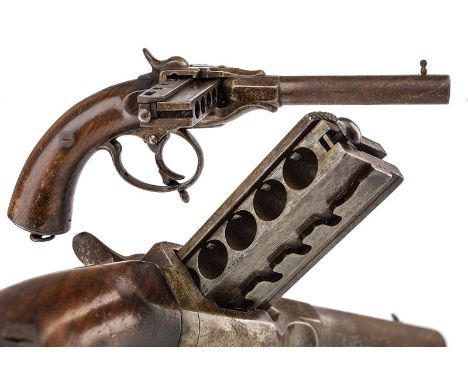A rare Jarre type harmonica pistol dating: third quarter of the 19th Century provenance: Europe Round, smooth, 8.5 mm cal. ba