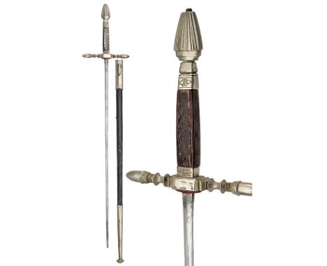 A Papal Chamberlain sword dating: circa 1900 provenance: Papal States Simple, straight, double-edged blade; steel hilt with b