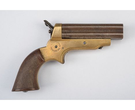 A four-shot Sharps pepperbox pistol dating: third quarter of the 19th Century provenance: USA Iron barrels, brass frame with 