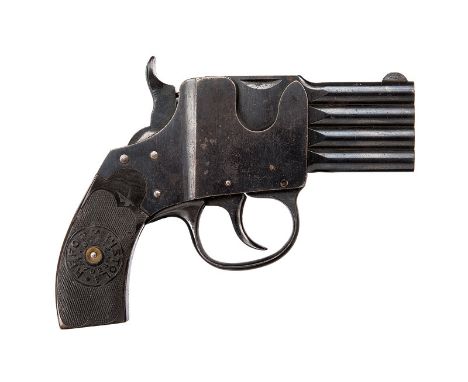 A breach loading four barrelled pistol dating: 1875-1890 provenance: Germany Juxtaposed, round, rifled, 6 mm cal. barrels, th