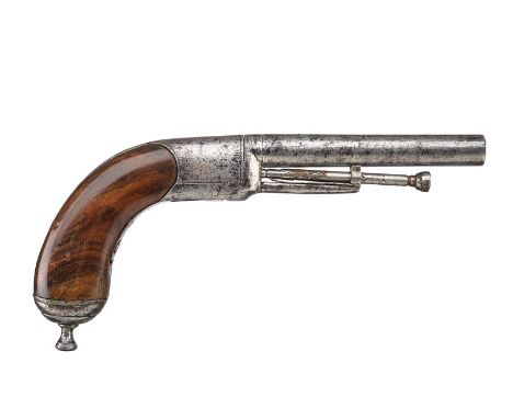 A rare percussion system pistol dating: mid-19th Century provenance: Europe Round, rifled, turn-off, 11 mm cal. barrel provid