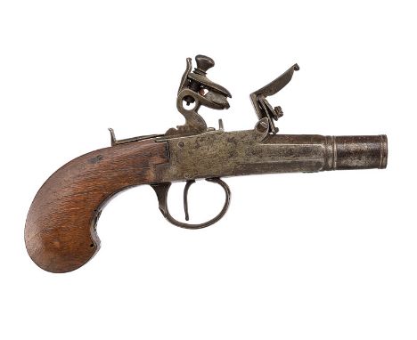 A flintlock pocket pistol dating: first quarter of the 19th Century provenance: Europe Smooth, two-stage, 10 mm cal. barrel w