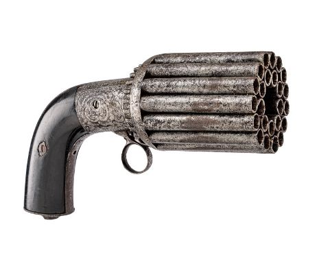 An extremely rare twenty-four shot percussion pepperbox revolver by Laport dating: mid-19th Century provenance: Brazil Round,