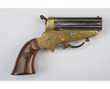 A four-shot Sharps type pepperbox pistol dating: third quarter of the 19th Century provenance: Europe Four, round, 7 mm cal, 