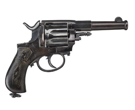 A nine shot center fire revolver dating: 1875-1890 provenance: Europe Round, rifled, 8 mm cal. barrel with foresight and moul