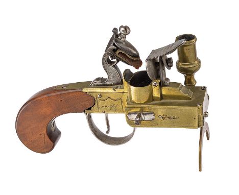 A rare flintlock lighter by Twigg dating: first quarter of the 19th Century provenance: London Brass frame, signed "TWIGG" an