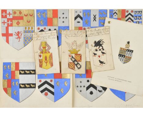 Heraldry. A small archive of heraldic working papers & genealogies, including original pen, ink & watercolour studies of coat