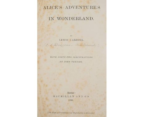 [Dodgson, Charles Lutwidge]. Alice's Adventures in Wonderland, by Lewis Carroll, with Forty-Two Illustrations by John Tenniel