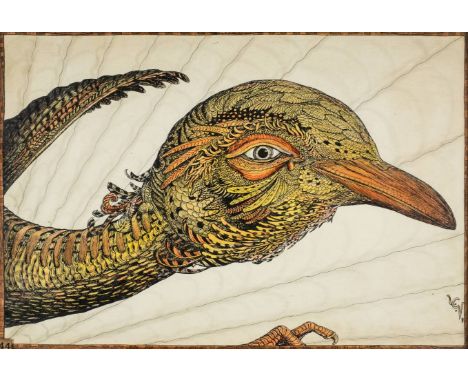 *Vickers (Vincent Cartwright, 1879-1939). Mythical bird, pen, ink, and watercolour, showing the head of a fantastical bird wi