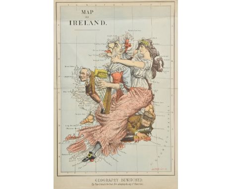 Ireland. Merry (Tom), Map of Ireland, Geography Bewitched, The false Ireland & the true Erin strangling the hag of Hawarden, 