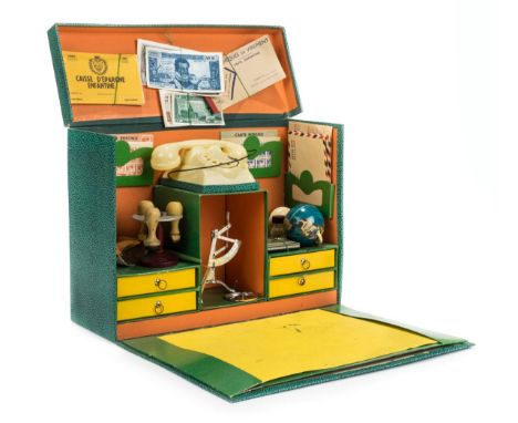 *Miniature Post Office. A French miniature post office, 1950s,  post office toy, housed in a green cardboard box with fold-up