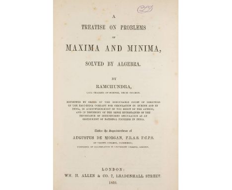 [Dodgson, Charles Lutwidge, 1832-1898]. A Treatise on Problems of Maxima and Minima, Solved by Algebra, by Ramchundra, under 