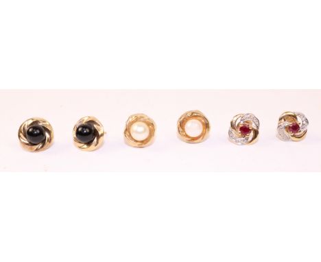 Pair 9ct gold ruby stud ear-rings stamped 375 and two pairs gold stud ear-rings tested 9ct   Condition Report   Click here fo