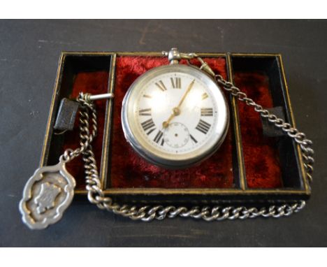 A Birmingham Silver Cased Pocket Watch with Silver Albert Watch Chain