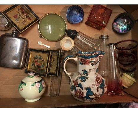 A Carlton Ware Preserve Pot, together with a collection of other items to include paperweights and a red flash mug