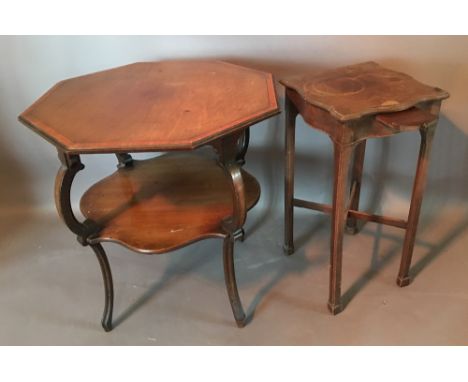 A Good Quality Edwardian Mahogany Satinwood Inlaid Two Tier Occasional Table with shaped supports together with a 19th Centur