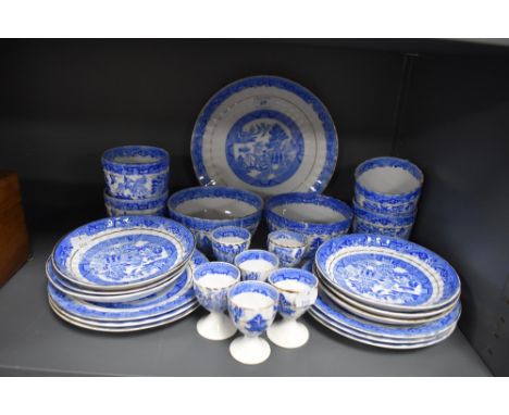 A late Victorian part tea service having a blue and white transfer print