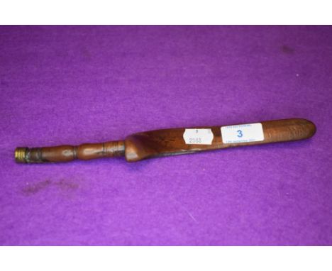 An 19th century knitting stick having naive carved detailing