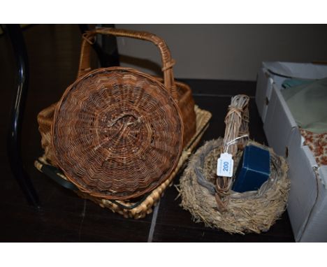A selection of wicker baskets and a planter