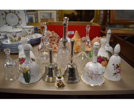 A selection of ceramic and glass door or dinner bells including Royal Albert and Royal Crown Derby