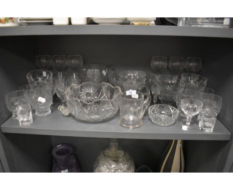 A selection of clear cut and crystal glass wares including Bohemian fruit bowl