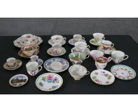 A large collection of 19th and 20th century cups and saucers, including Royal Windsor, Hammersley and other makers, some hand