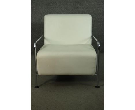 R T Design for Viccarbe, a contemporary Colubi lounge chair, with a tubular chromed frame, and white leather back and seat, b