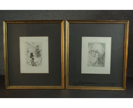 Salvador Dali (1904-1989), Leonardo Da Vinci and Toulouse-Lautrec, etchings, signed and dated in plate. H.49 W.42cm. 