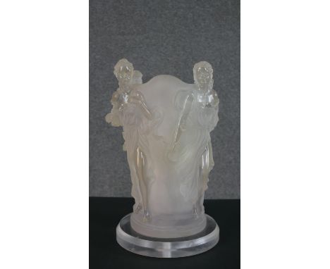 An Art Deco design reproduction 'Four Graces' opaque moulded table lamp, by Widdop Bingham &amp; Co. H.39cm 