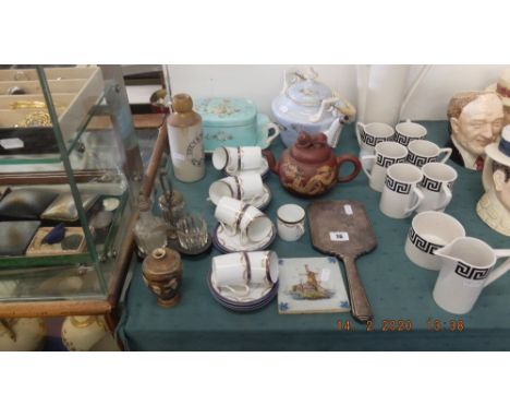A quantity of sundries including a cheese dish, Rosenthal coffee cans and saucers, 19th century teapot and a Yixing pottery t