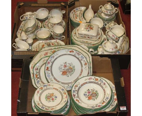 Three boxes of Copeland Spode Chinese Rose pattern tea and dinner wares