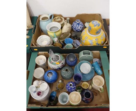 Two boxes of mixed ceramics to include studio wares, contemporary Chinese effects, Royal Copenhagen dish etcThe majority of t