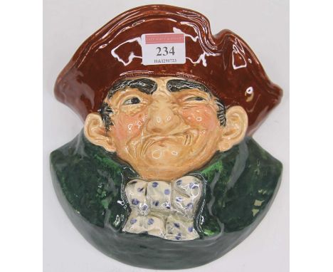 A Royal Doulton wall pocket in the form of a gentleman wearing a tricorn hat, height 16cmLight wear to the glaze in places.Ot