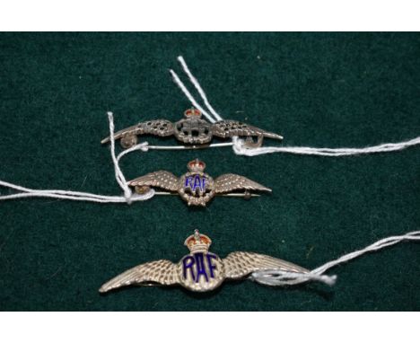 A silver, marcasite&nbsp;and enamel RAF sweetheart brooch, 48mm; together with two silver and enamel examples. 