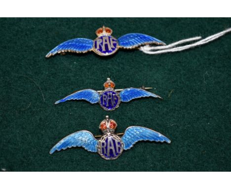 Three silver and enamel RAF sweetheart brooches,&nbsp;the largest 57mm. 