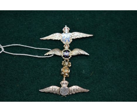 A silver and enamel RAF sweetheart brooch with lucky pixie;&nbsp;together with two other RAF examples, one enamelled, largest